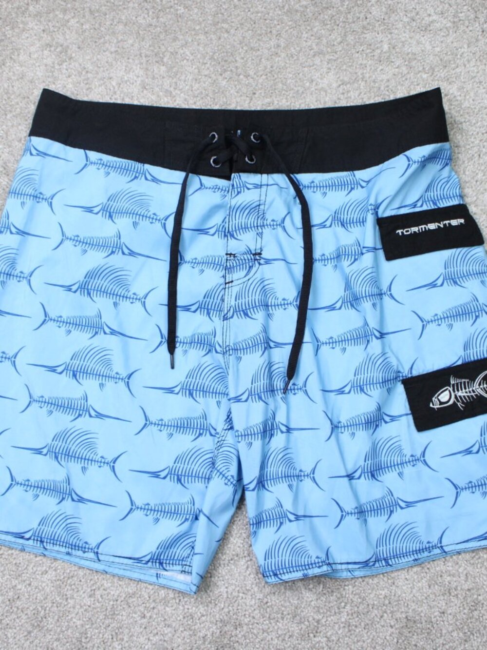Tormenter Board Shorts Mens 36 Blue Hybrid Fish Skeleton Cargo Poly Swim Trunks